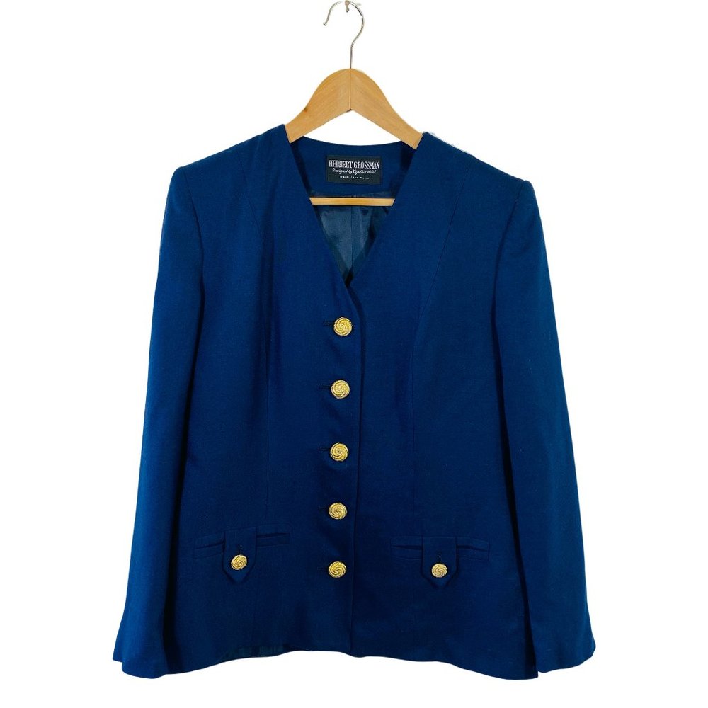 Saks Navy Blazer with Gold buttons 70's Vintage - Herbert Grossman - Women's 12